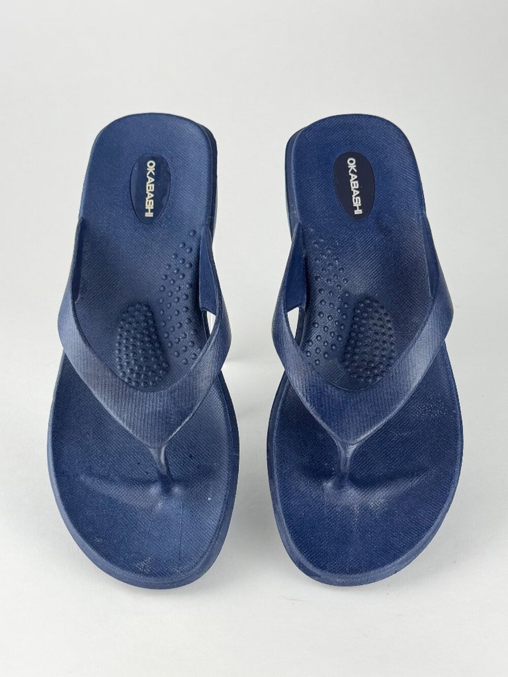 Okabashi Splash Navy Blue Wedge Flip Flop Sandals Size ML 8-9